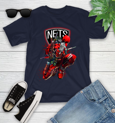 NBA Deadpool Marvel Comics Sports Basketball Brooklyn Nets Youth T-Shirt 3