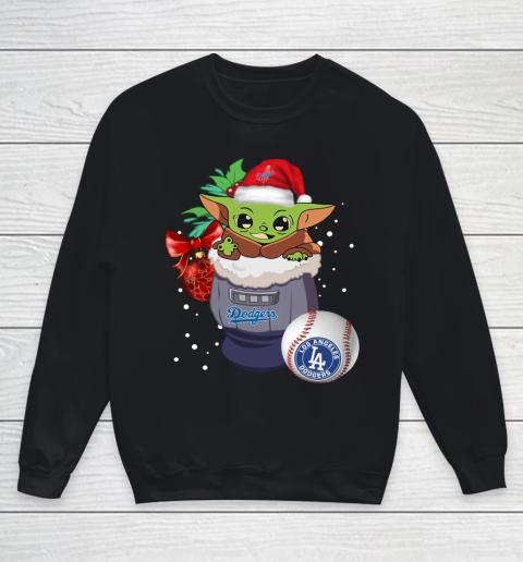 Los Angeles Dodgers Christmas Baby Yoda Star Wars Funny Happy MLB Youth Sweatshirt