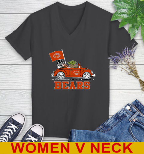 NFL Football Chicago Bears Darth Vader Baby Yoda Driving Star Wars Shirt Women's V-Neck T-Shirt 9