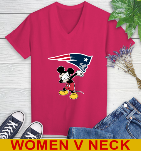 New England Patriots NFL Football Dabbing Mickey Disney Sports Women's V-Neck T-Shirt 10