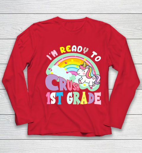 Back to school shirt ready to crush 1st grade unicorn Youth Long Sleeve 8