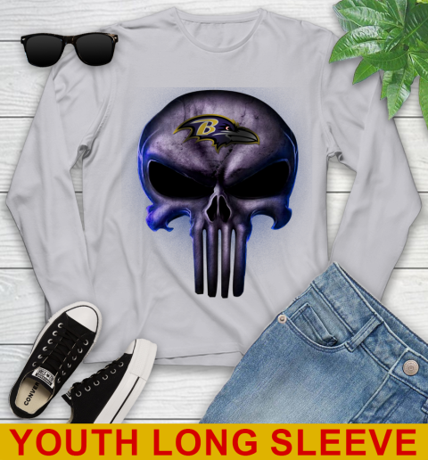 Baltimore Ravens NFL Football Punisher Skull Sports Youth Long Sleeve 5