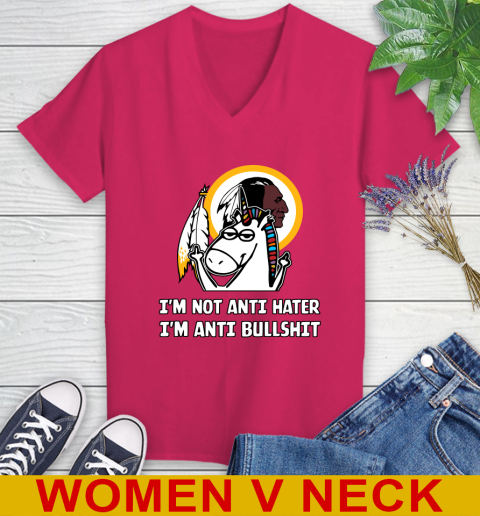 Washington Redskins NFL Football Unicorn I'm Not Anti Hater I'm Anti Bullshit Women's V-Neck T-Shirt 10