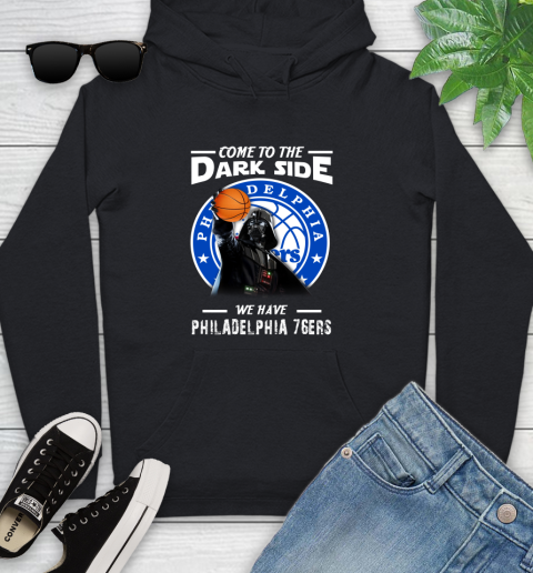 NBA Come To The Dark Side We Have Philadelphia 76ers Star Wars Darth Vader Basketball Youth Hoodie