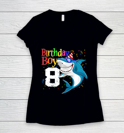 Kids 8th Birthday Boy Shark Shirts 8 Jaw Some Four Tees Boys 8 Years Old Women's V-Neck T-Shirt