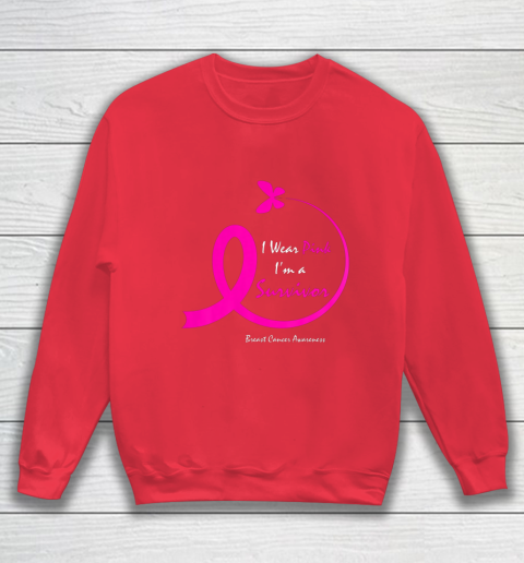 Womens Butterfly I Wear Pink I m A Survivor Breast Cancer Awareness Sweatshirt 7