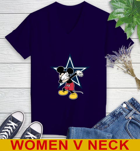Dallas Cowboys NFL Football Dabbing Mickey Disney Sports Women's V-Neck T-Shirt 4