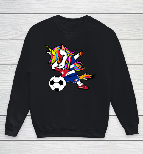 Funny Dabbing Unicorn Cuba Football Cuban Flag Soccer Youth Sweatshirt