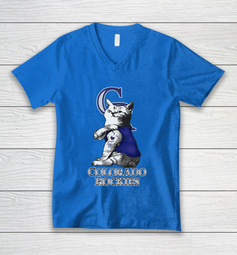MLB Baseball My Cat Loves Colorado Rockies V-Neck T-Shirt 5