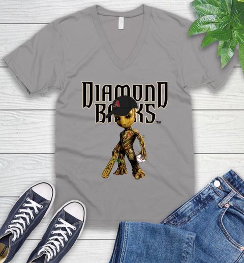 MLB Arizona Diamondbacks Groot Guardians Of The Galaxy Baseball V-Neck T-Shirt 4
