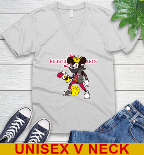 Houston Rockets NBA Basketball Mickey Peace Sign Sports V-Neck T-Shirt