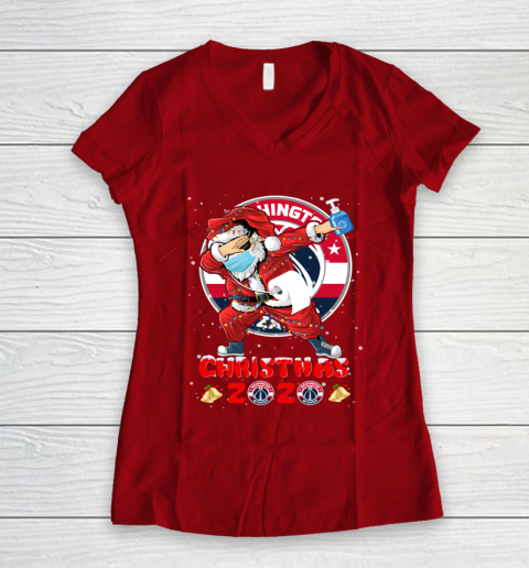 Washington Wizards Funny Santa Claus Dabbing Christmas 2020 NBA Women's V-Neck T-Shirt 8