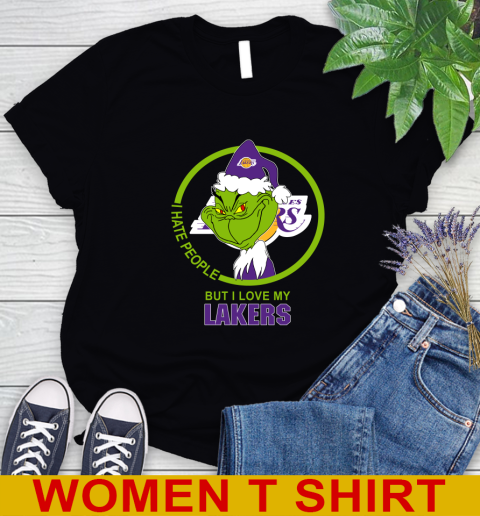 Los Angeles Lakers NBA Christmas Grinch I Hate People But I Love My Favorite Basketball Team Women's T-Shirt 2