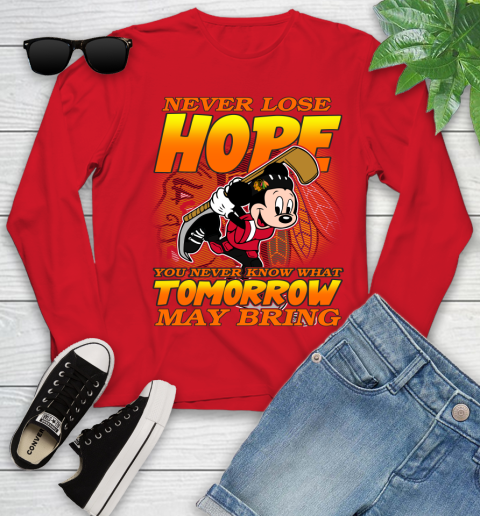 Chicago Blackhawks NHL Hockey ootball Mickey Disney Never Lose Hope Youth Long Sleeve 11