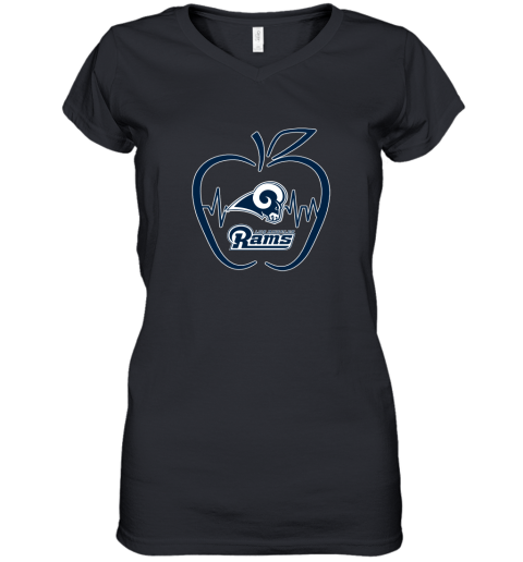 Apple Heartbeat Teacher Symbol Los Angeles Rams Women's V-Neck T-Shirt