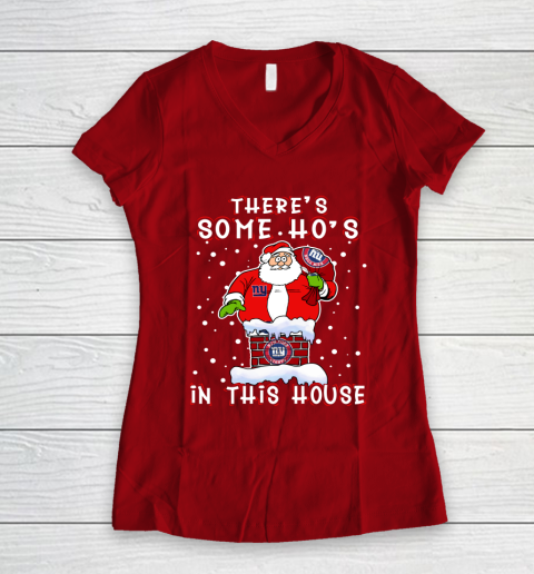New York Giants Christmas There Is Some Hos In This House Santa Stuck In The Chimney NFL Women's V-Neck T-Shirt 8