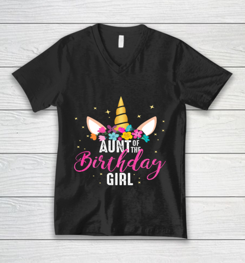 Aunt Of The Birthday Girl Aunt Gift Unicorn Birthday V-Neck T-Shirt
