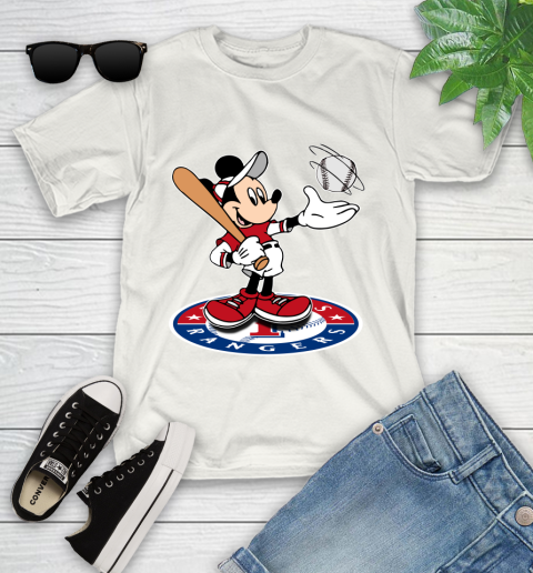 MLB Baseball Texas Rangers Cheerful Mickey Disney Shirt Youth T-Shirt 2