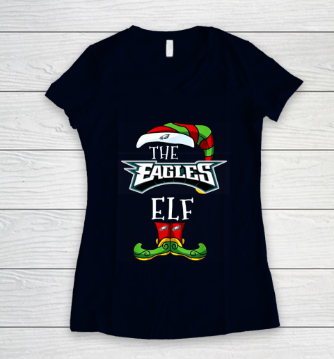 Philadelphia Eagles Christmas ELF Funny NFL Women's V-Neck T-Shirt 2