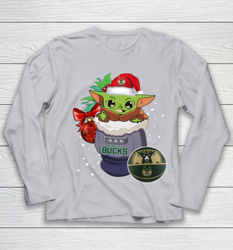 Milwaukee Bucks Christmas Baby Yoda Star Wars Funny Happy NBA Youth Long Sleeve 5