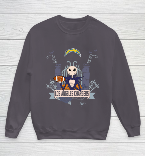 NFL Los Angeles Chargers Football Jack Skellington Halloween Youth Sweatshirt 5