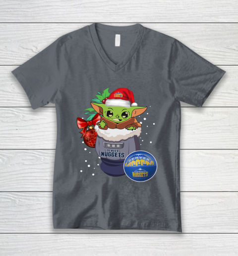 Denver Nuggets Christmas Baby Yoda Star Wars Funny Happy NBA V-Neck T-Shirt 5