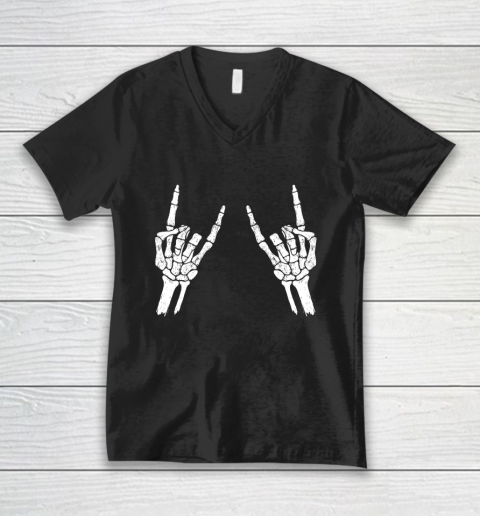Halloween Skeleton Rocker Graphic V-Neck T-Shirt