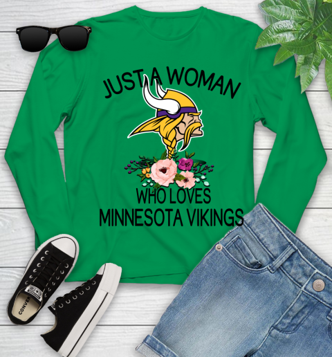 NFL Just A Woman Who Loves Minnesota Vikings Football Sports Youth Long Sleeve 4