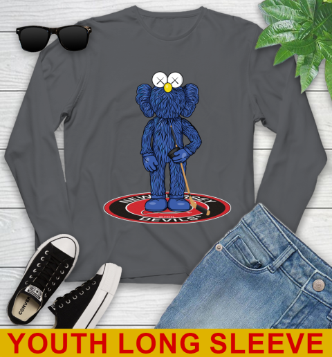 NHL Hockey New Jersey Devils Kaws Bff Blue Figure Shirt Youth Long Sleeve 9