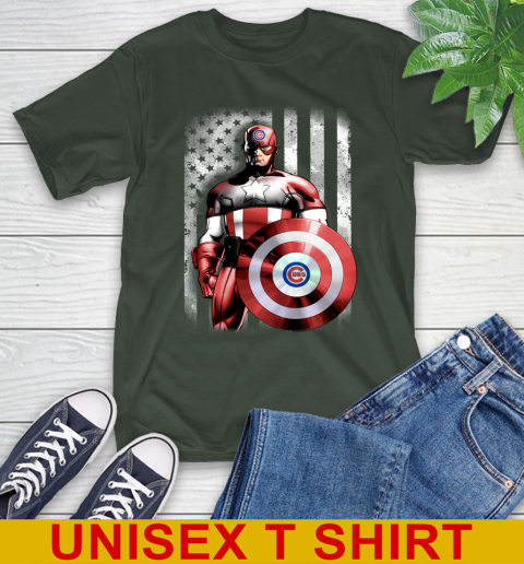 Chicago Cubs MLB Baseball Captain America Marvel Avengers American Flag Shirt T-Shirt 6