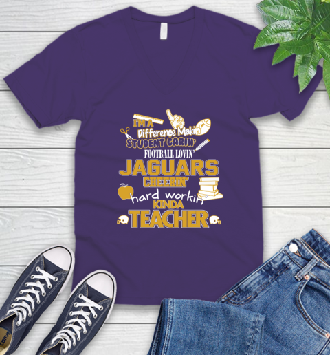 Jacksonville Jaguars NFL I'm A Difference Making Student Caring Football Loving Kinda Teacher V-Neck T-Shirt 9