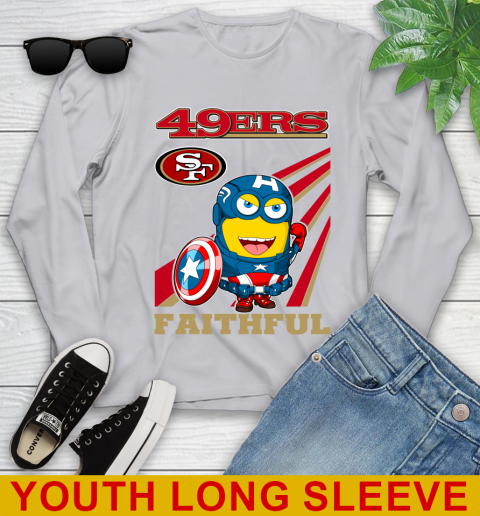 NFL Football San Francisco 49ers Captain America Marvel Avengers Minion Faithful Shirt Youth Long Sleeve 5