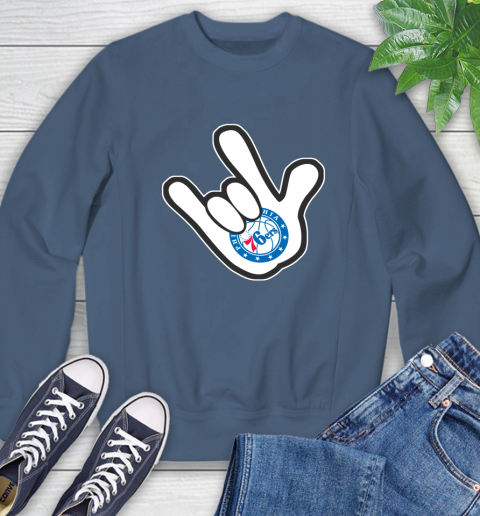 Philadelphia 76ers NBA Basketball Mickey Rock Hand Disney Sweatshirt 7