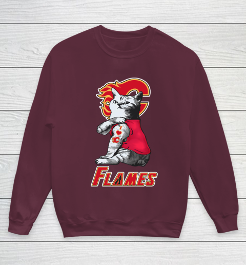 NHL My Cat Loves Calgary Flames Hockey Youth Sweatshirt 4