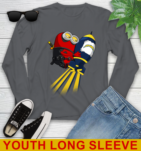 NFL Football Los Angeles Chargers Deadpool Minion Marvel Shirt Youth Long Sleeve 9