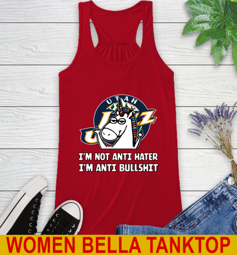 Utah Jazz NBA Basketball Unicorn I'm Not Anti Hater I'm Anti Bullshit Racerback Tank - Image 7