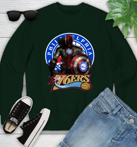 Philadelphia 76ers NBA Basketball Captain America Thor Spider Man Hawkeye Avengers (1) Youth Sweatshirt 10