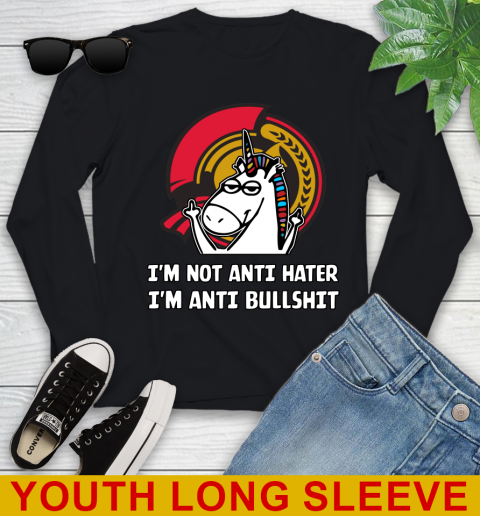 Ottawa Senators NHL Hockey Unicorn I'm Not Anti Hater I'm Anti Bullshit Youth Long Sleeve 2