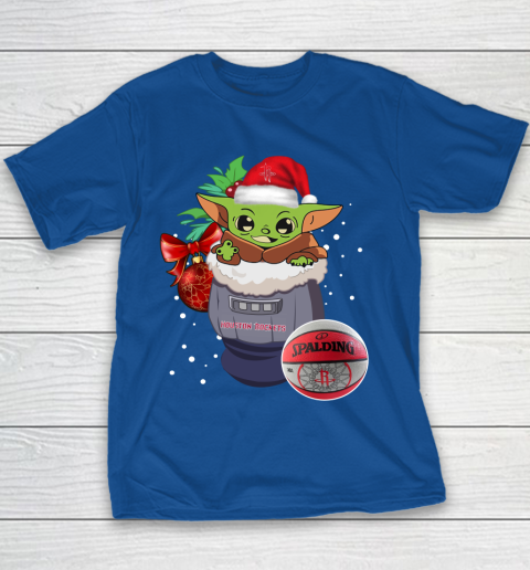 Houston Rockets Christmas Baby Yoda Star Wars Funny Happy NBA Youth T-Shirt 8