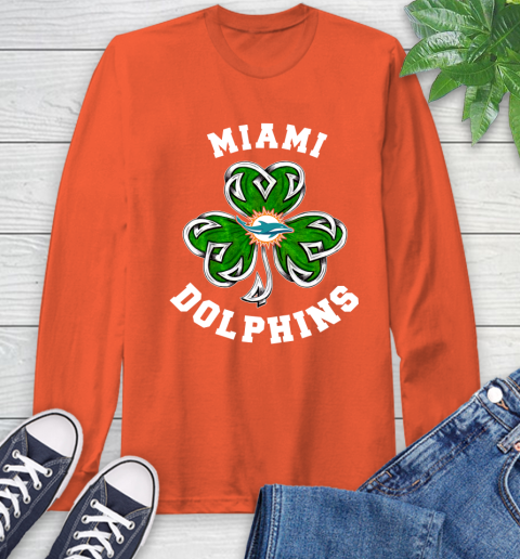 NFL Miami Dolphins Three Leaf Clover St Patrick's Day Football Sports Long Sleeve T-Shirt 4