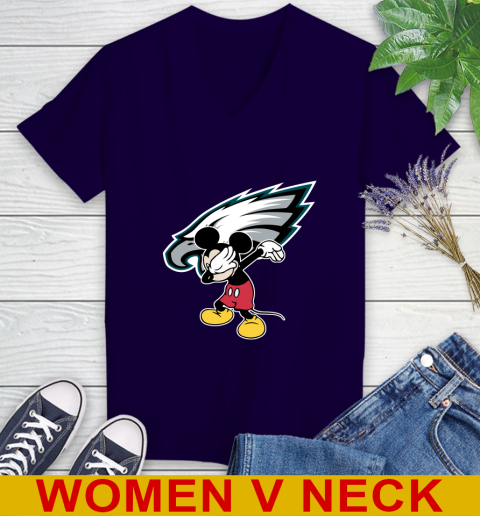 Philadelphia Eagles NFL Football Dabbing Mickey Disney Sports Women's V-Neck T-Shirt 4