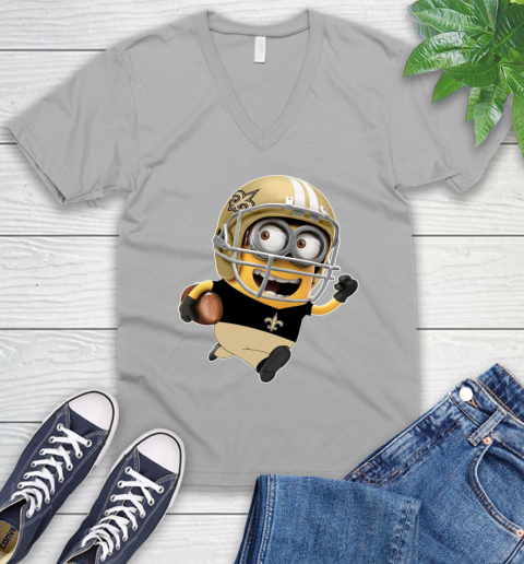 NFL New Orleans Saints Minions Disney Football Sports V-Neck T-Shirt 4