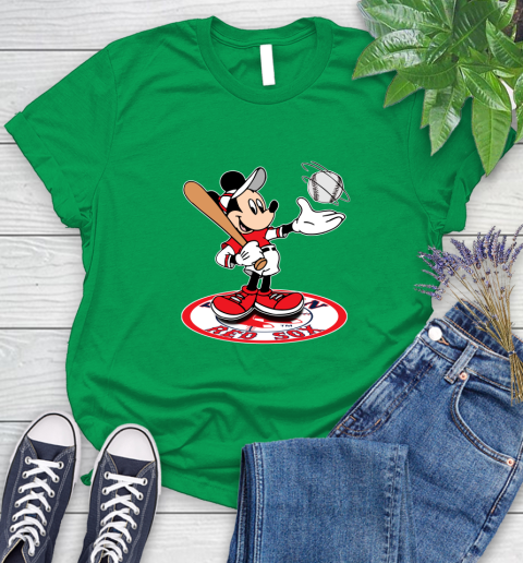 MLB Baseball Boston Red Sox Cheerful Mickey Disney Shirt Women's T-Shirt 7
