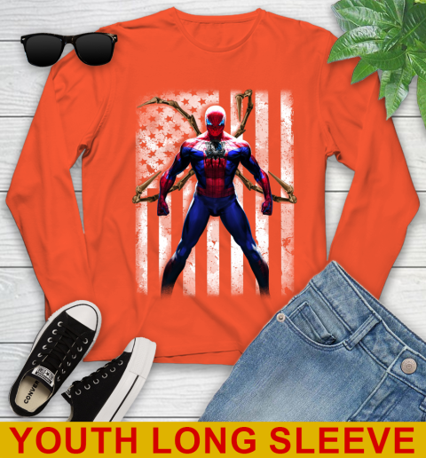 NBA Basketball Dallas Mavericks Spider Man Avengers Marvel American Flag Shirt Youth Long Sleeve - Image 4