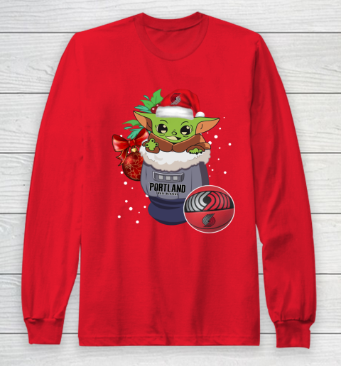Portland Trail Blazers Christmas Baby Yoda Star Wars Funny Happy NBA Long Sleeve T-Shirt 10