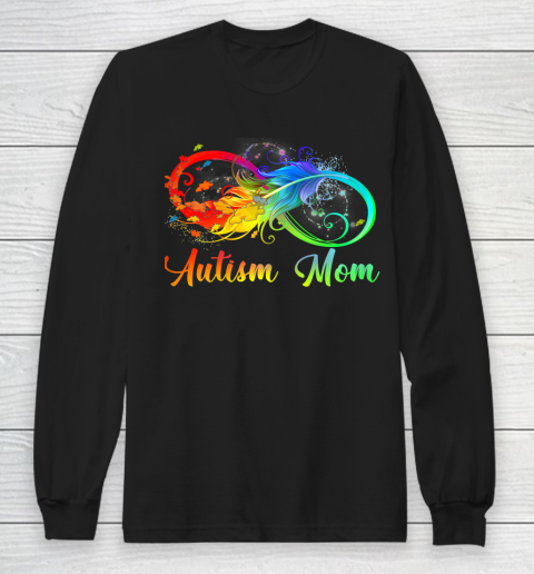 Womens Tu Autism Mom Colorful Feather Autism Awareness Support Long Sleeve T-Shirt