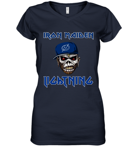 NHL Tampa Bay Lightning Iron Maiden Rock Band Music Hockey Sports l41EzFAv4X8 women v neck t shirt 39 95 151514 front navy