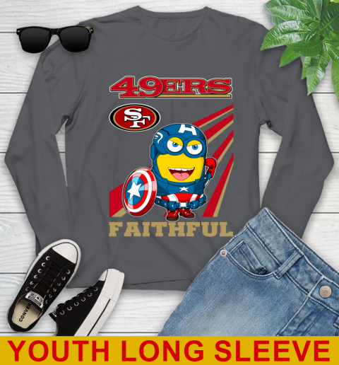 NFL Football San Francisco 49ers Captain America Marvel Avengers Minion Faithful Shirt Youth Long Sleeve 9