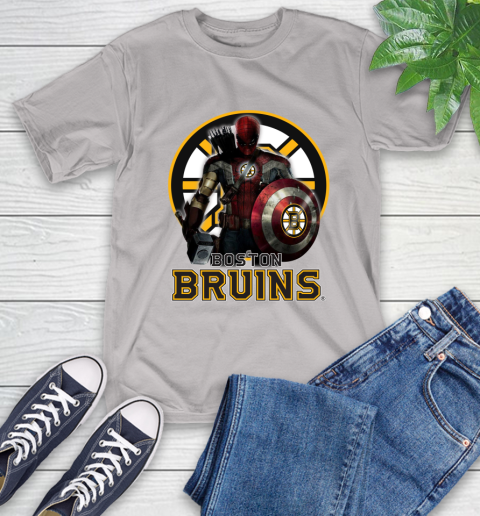 NHL Captain America Thor Spider Man Hawkeye Avengers Endgame Hockey Boston Bruins T-Shirt 12