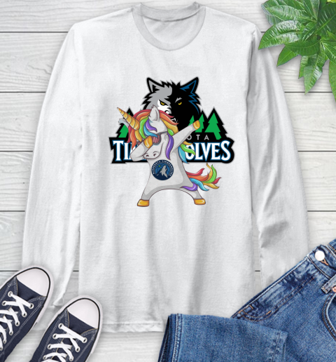 Minnesota Timberwolves NBA Basketball Funny Unicorn Dabbing Sports Long Sleeve T-Shirt